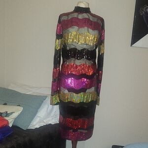 Fashion Nova Vibrant Sequin Long Sleeve Dress